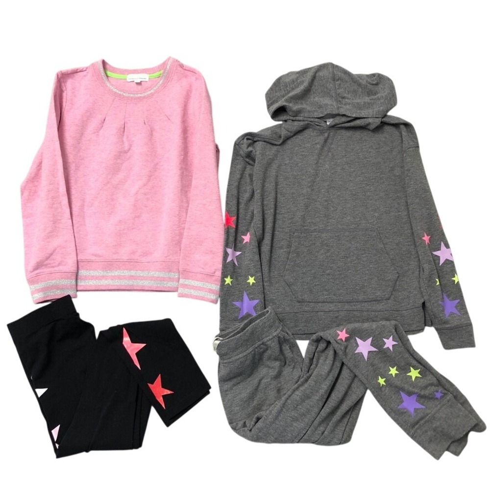 Rockets of Awesome Loungewear Set Girls 12 Kids Gray Pink Black Stars 4pc Lot